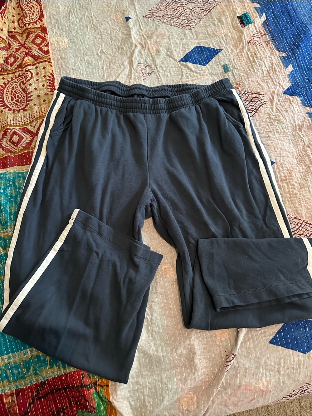 Navy Blue sweat Pants with White Side Stripe